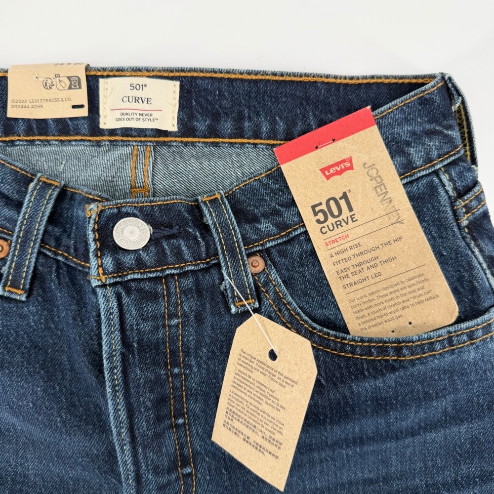 Levi's Jeans Womens 26x30 Dark Indigo 501 Curve Straight Leg High Rise Stretch - Picture 4 of 11